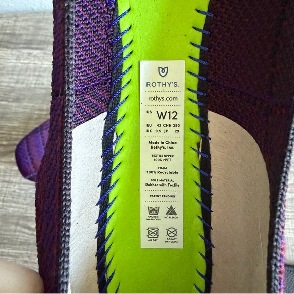 Rothy's The Square Flats in Cranberry Plaid Women’s Size 12 Purple Pink - Picture 8 of 9